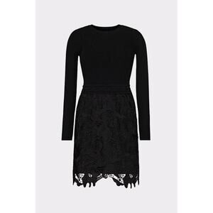 Milly Women's Katie Black Ribbed Knit & Floral Lace Mini Dress Size Large